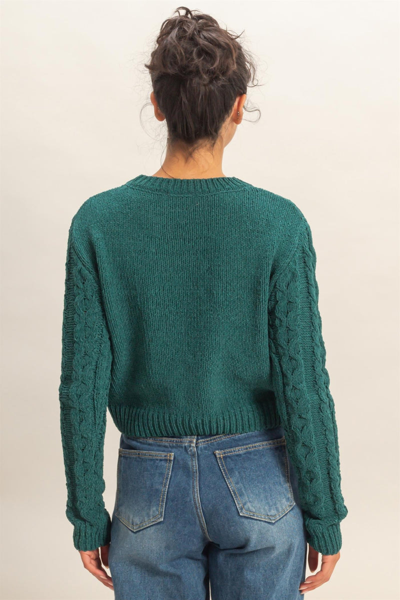 CABLE KNIT SWEATER - DARK GREEN