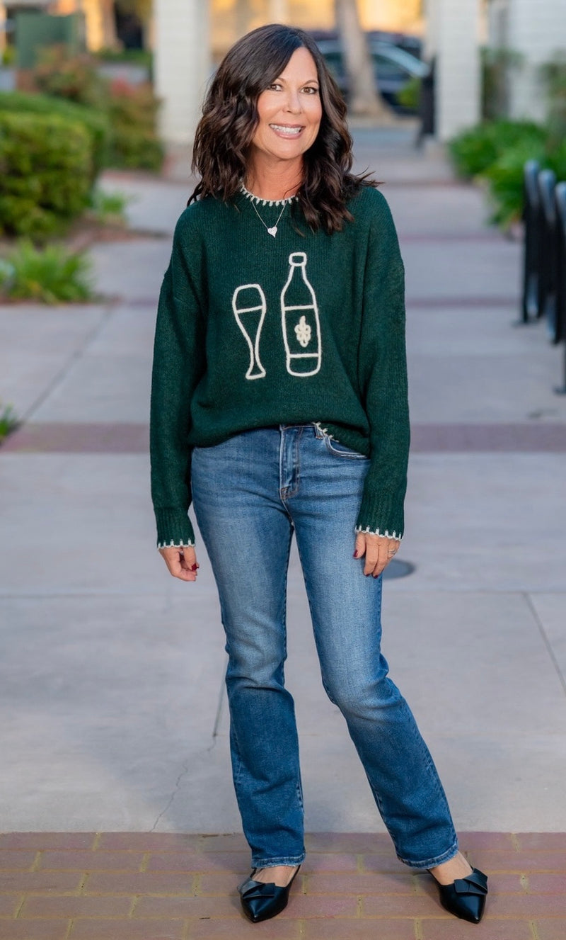 WINE AND DINE SWEATER - HUNTER GREEN