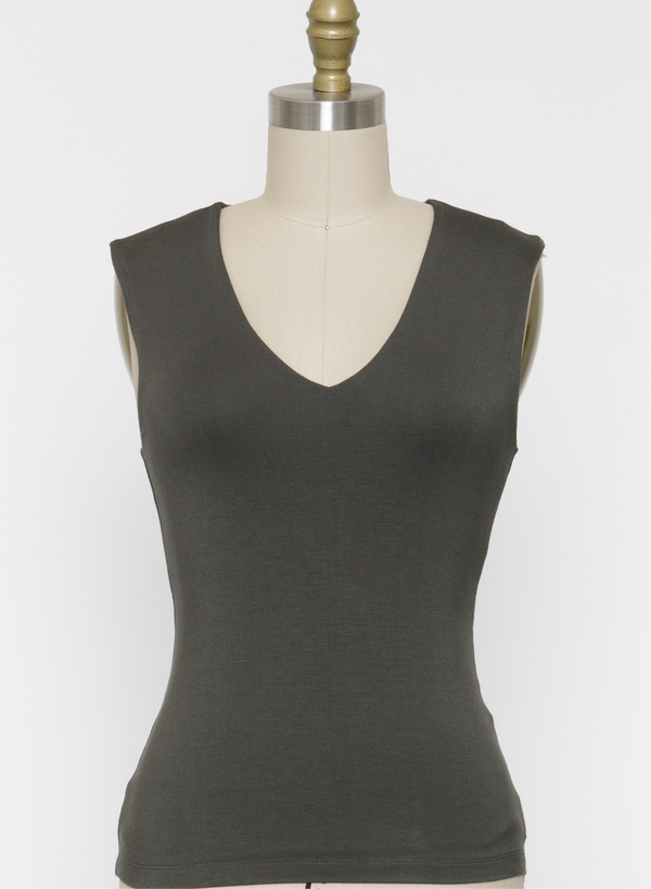 DOUBLE LAYER V-NECK TANK TOP - GUN METAL