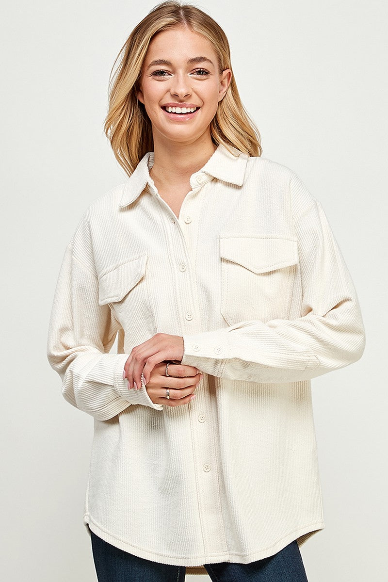 CORDUROY DOLPHIN-HEM SHACKET - IVORY
