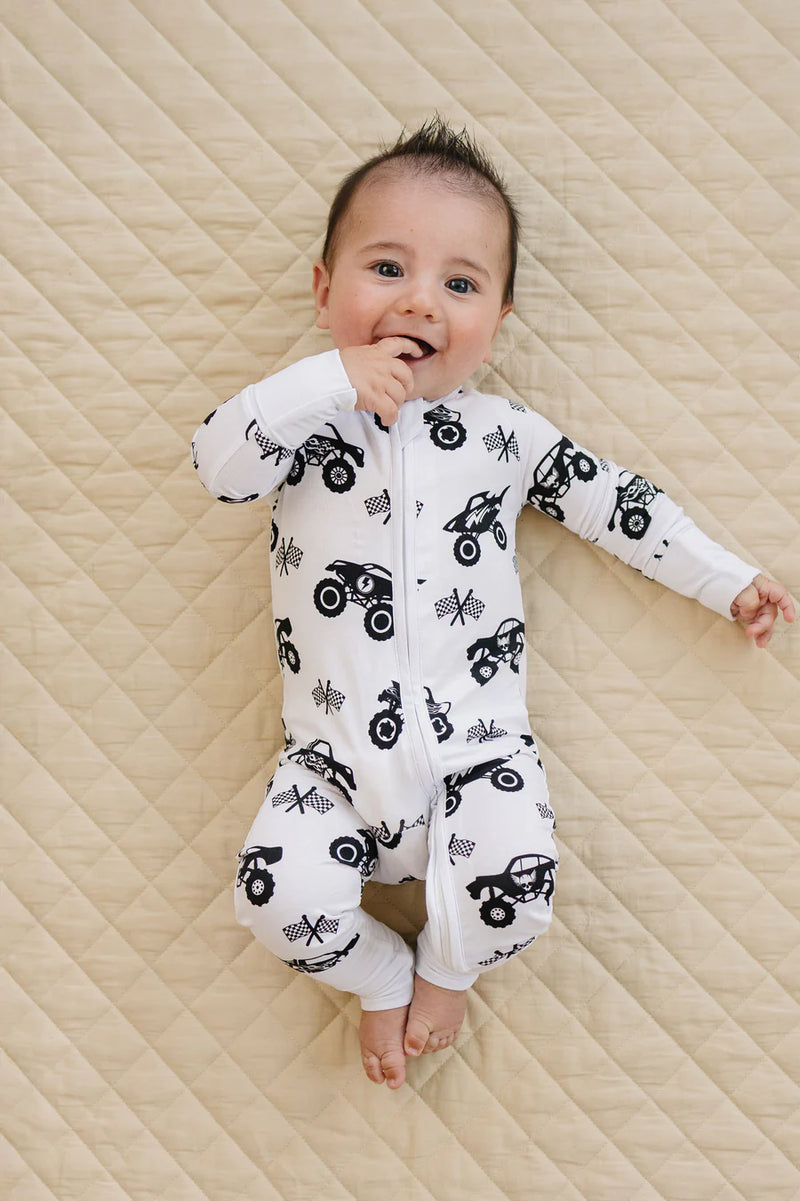 BAMBOO ZIP ROMPER - MONSTER BLAZE
