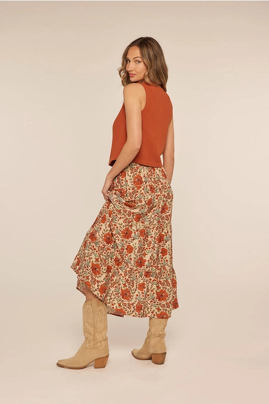 ALEXANDER TIERED MAXI SKIRT - RUST FLORAL