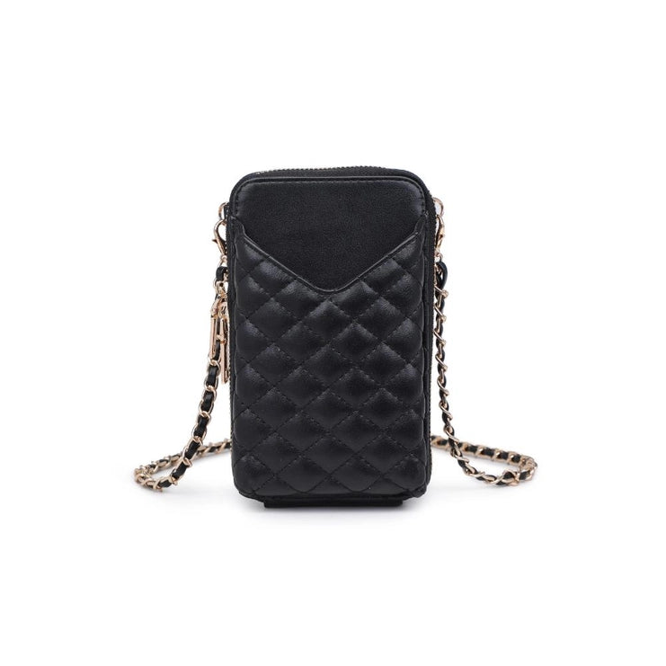 QUILTED CELL PHONE CROSSBODY BAG - BLACK