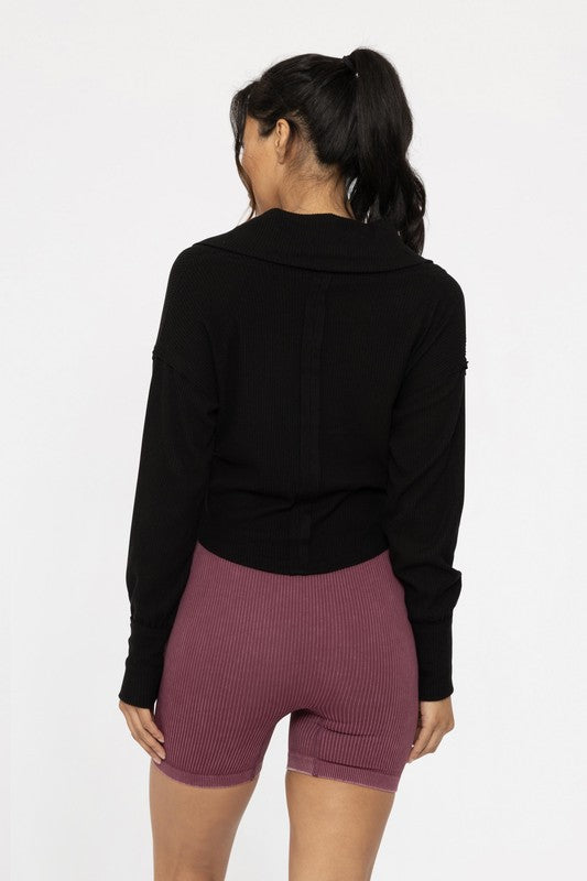BALLET CHIC RIBBED WRAP TOP - BLACK