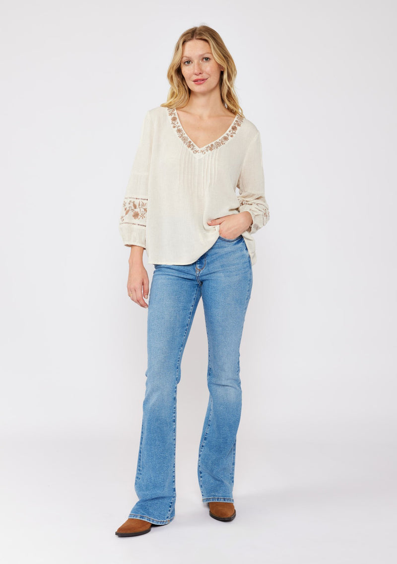 SAMMIE EMBROIDERED BLOUSE - NATURAL/BROWN