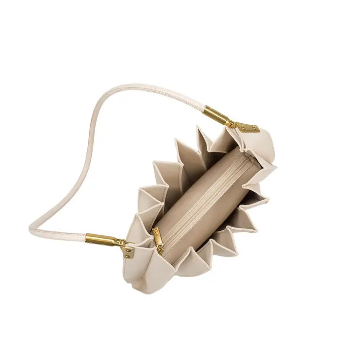 CARRIE PLEATED VEGAN SHOULDER BAG - IVORY