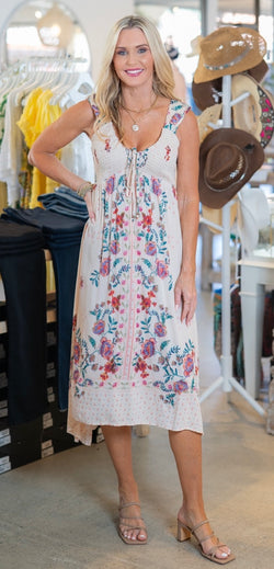 HANDKERCHIEF HEM MIDI DRESS - IVORY MULTI