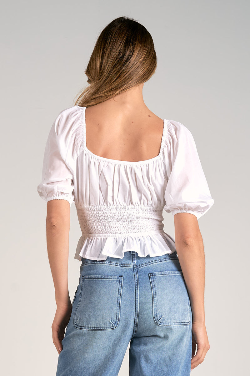 ELAN SMOCKED CROP TOP - WHITE