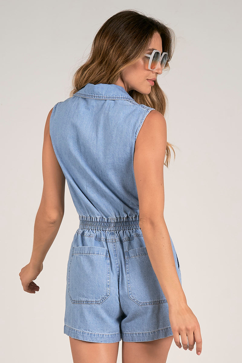 ELAN COLLARED SLEEVELESS ROMPER - BLUE