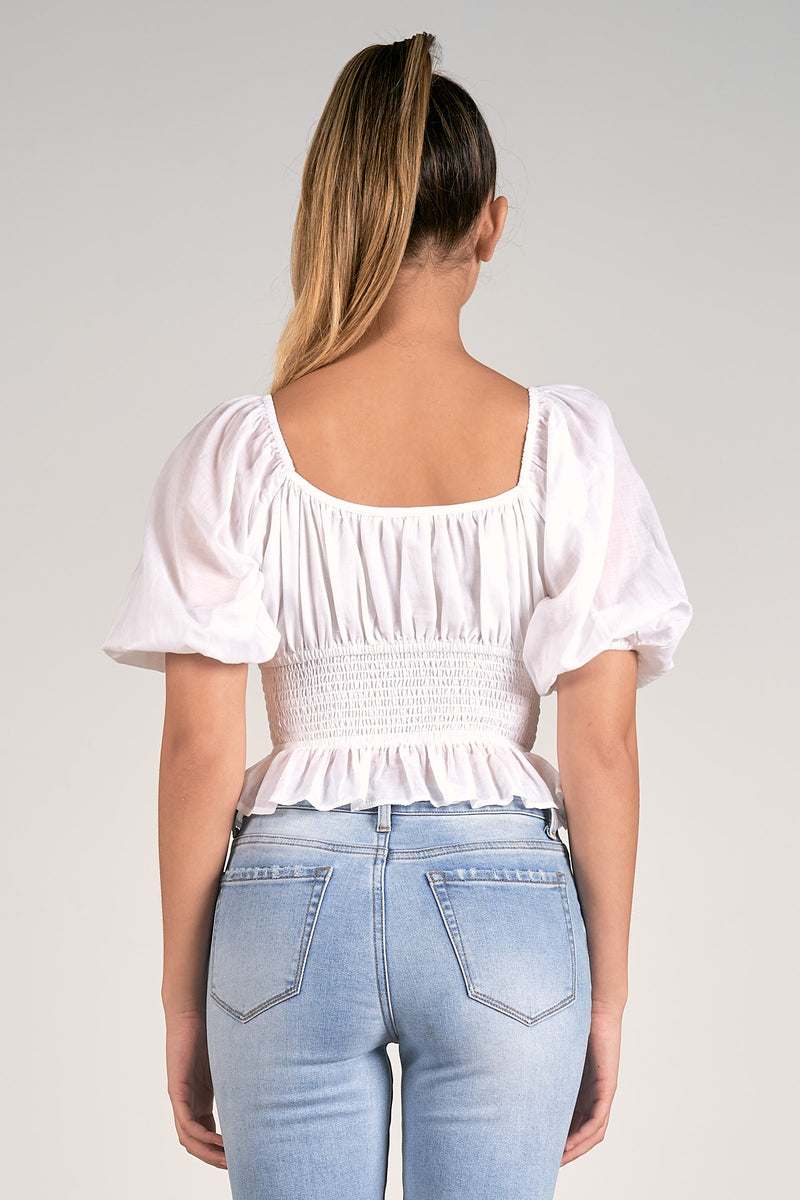 ELAN SMOCKED CROP TOP - WHITE