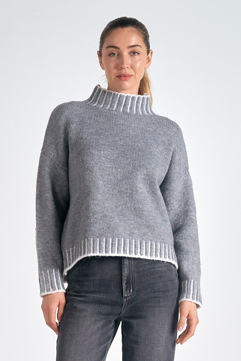 ELAN MOCK NECK SWEATER - CHARCOAL