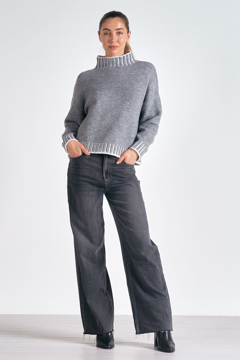 ELAN MOCK NECK SWEATER - CHARCOAL