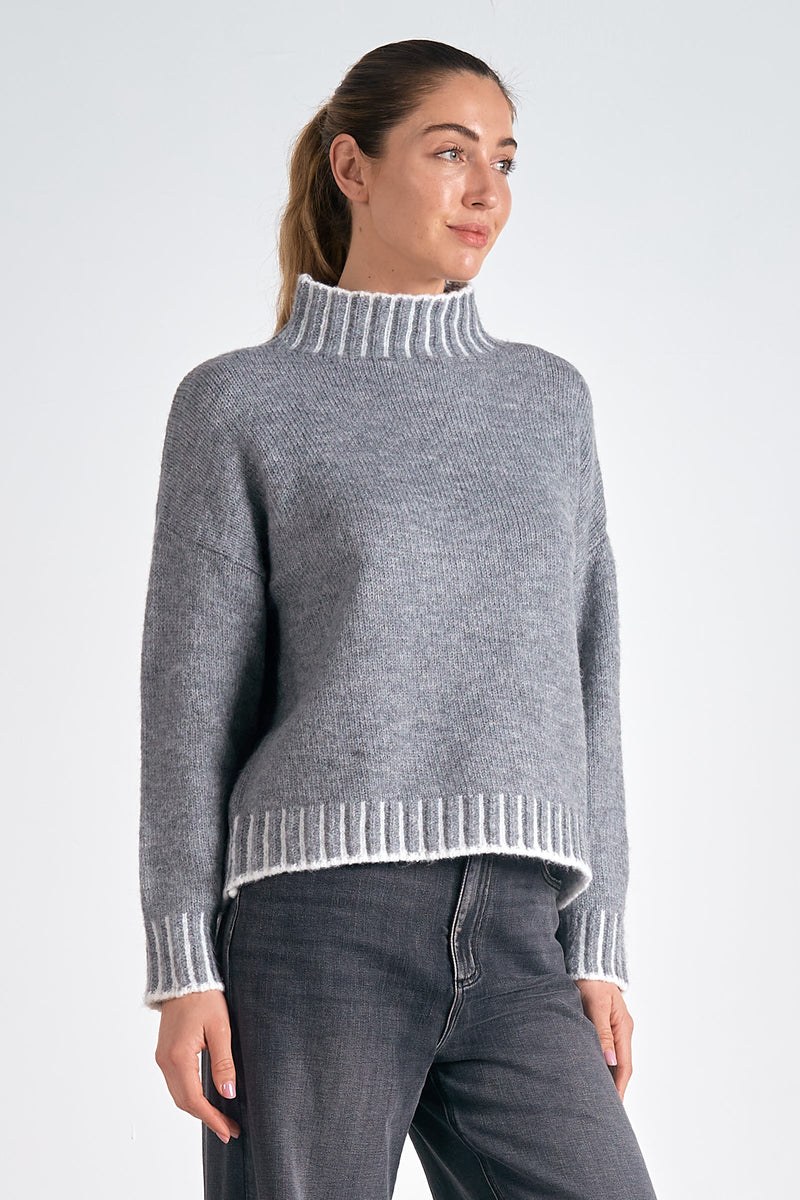 ELAN MOCK NECK SWEATER - CHARCOAL