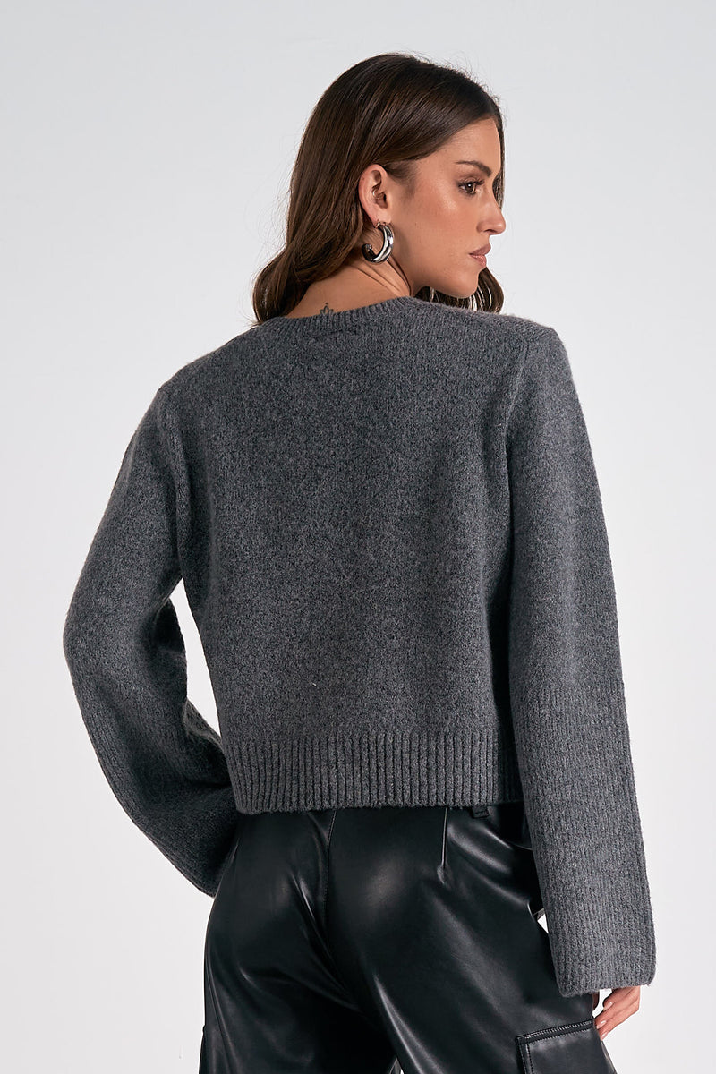 ELAN WIDE CUFF SWEATER - DARK GREY