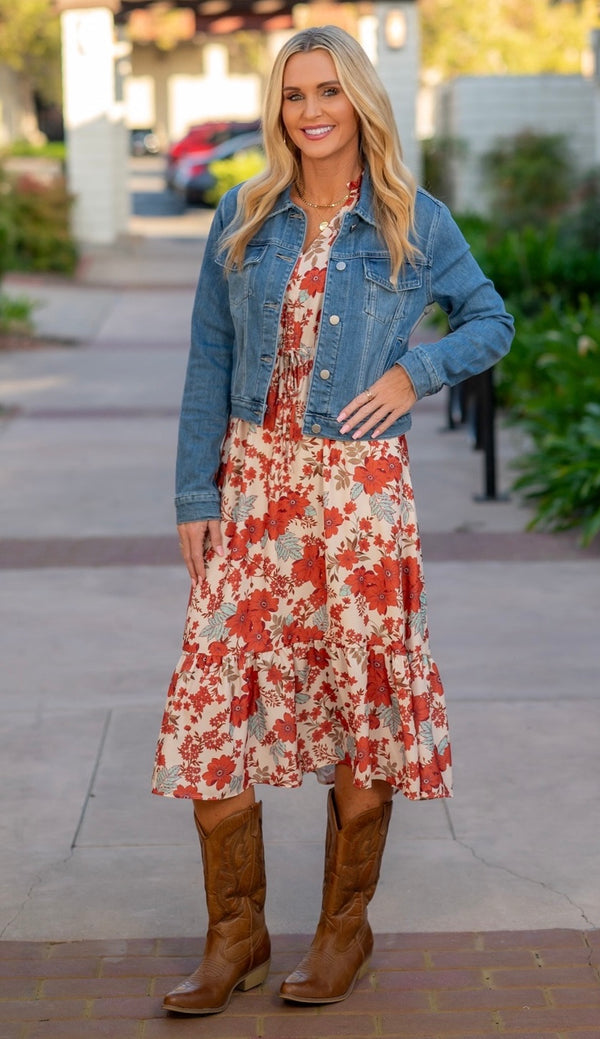 CAROLINA MIDI DRESS - RUST FLORAL