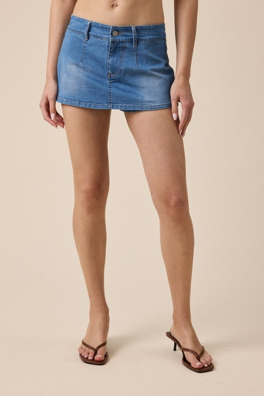 WASHED DENIM MICRO MINI SKIRT - MEDIUM DENIM