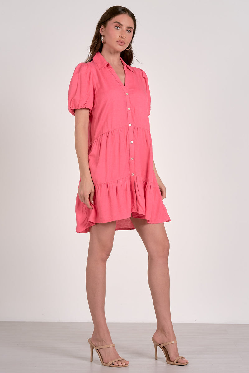 ELAN BUTTON FRONT SHIRT DRESS - PINK