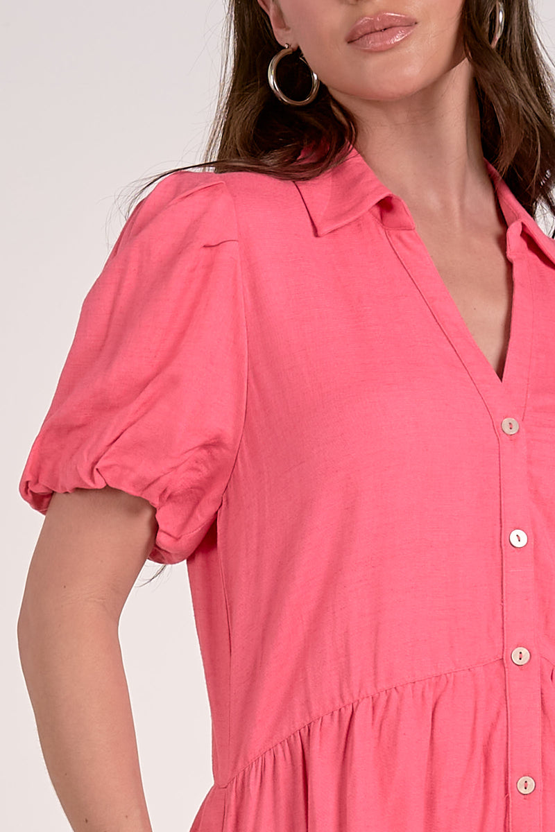 ELAN BUTTON FRONT SHIRT DRESS - PINK