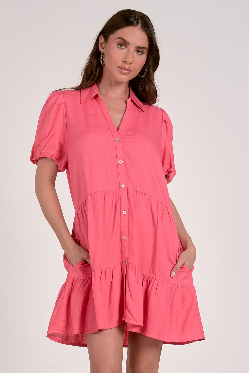 ELAN BUTTON FRONT SHIRT DRESS - PINK