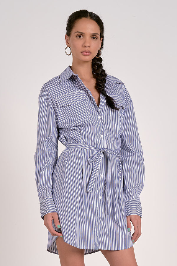 ELAN STRIPED SHIRT DRESS - NAVY/WHITE
