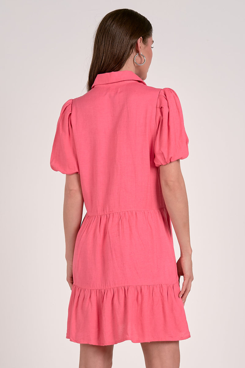 ELAN BUTTON FRONT SHIRT DRESS - PINK