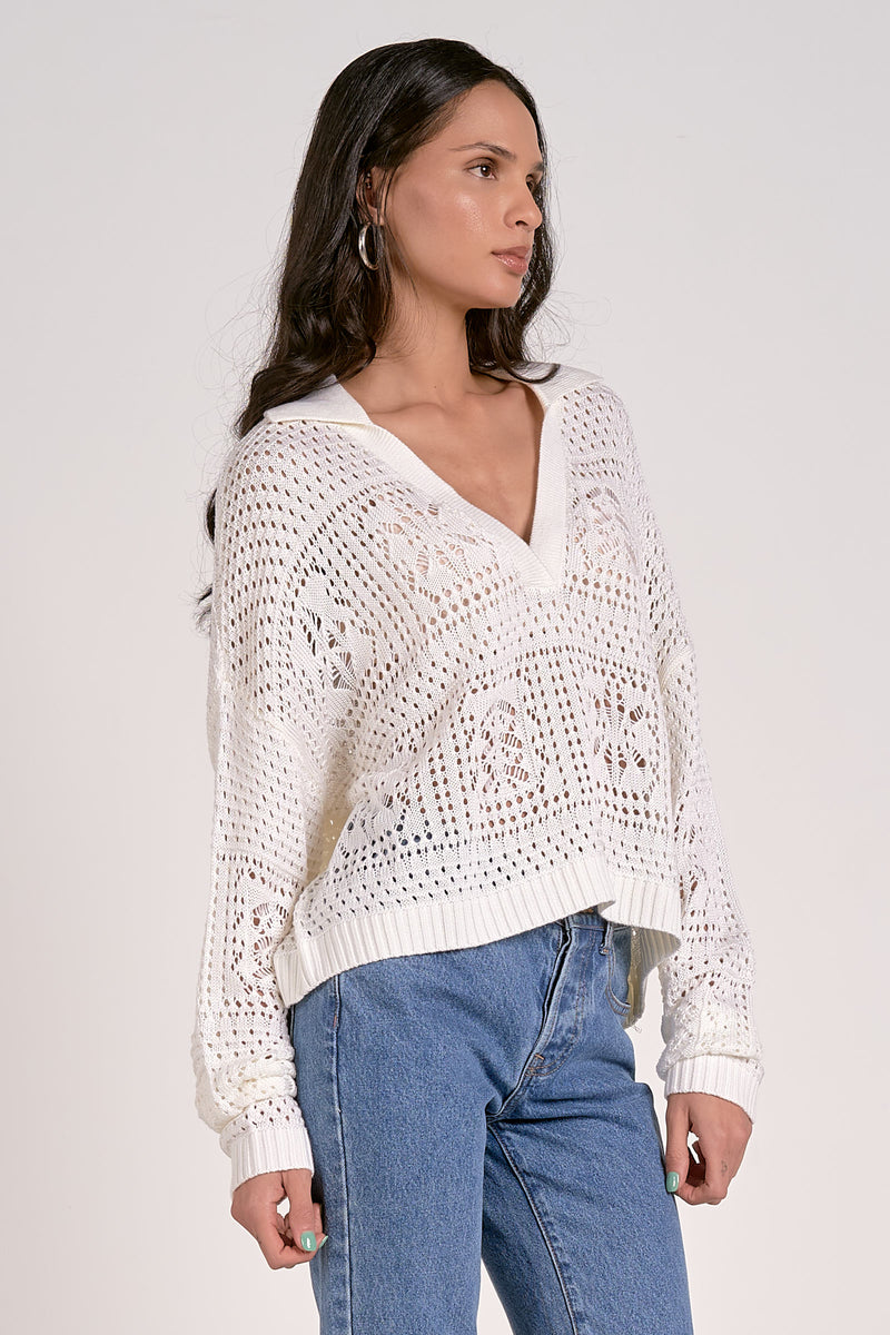 ELAN V-NECK COLLAR SWEATER - WHITE