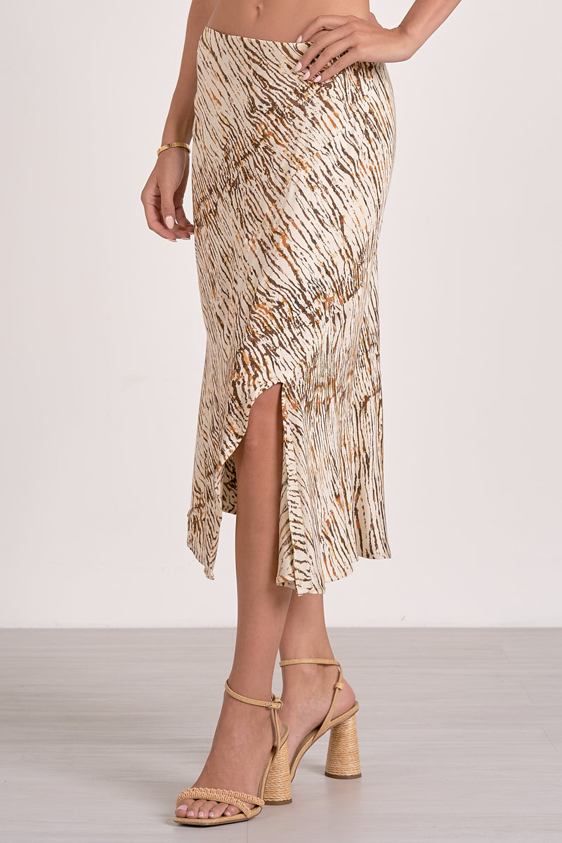 ELAN SIDE SLIT MIDI SKIRT - NEUTRAL SAHARA