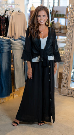 FRAYED EDGE WATERFALL CARDIGAN - BLACK