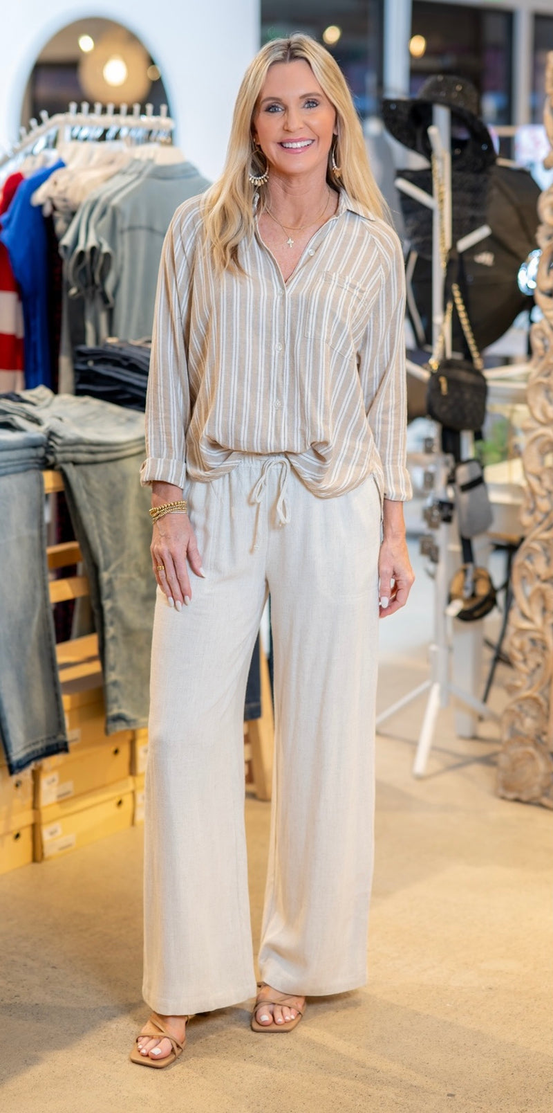 WIDE LEG LINEN PANTS - NATURAL