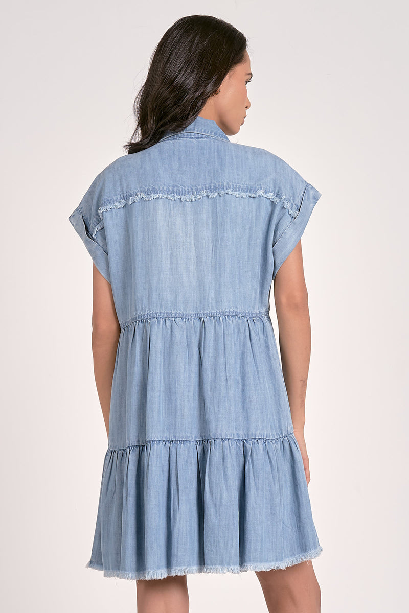 ELAN SHIRT FLAIR DRESS - DENIM BLUE