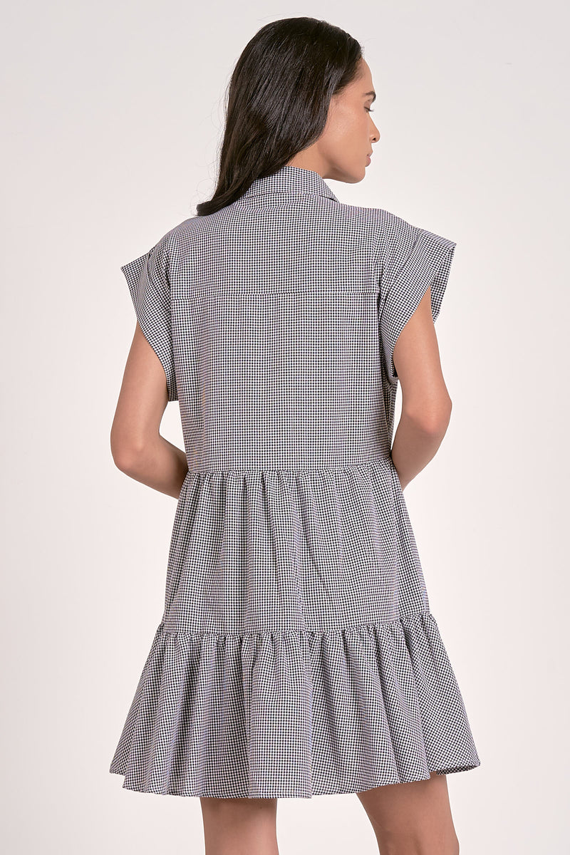ELAN CAP SLEEVE GINGHAM DRESS - BLACK