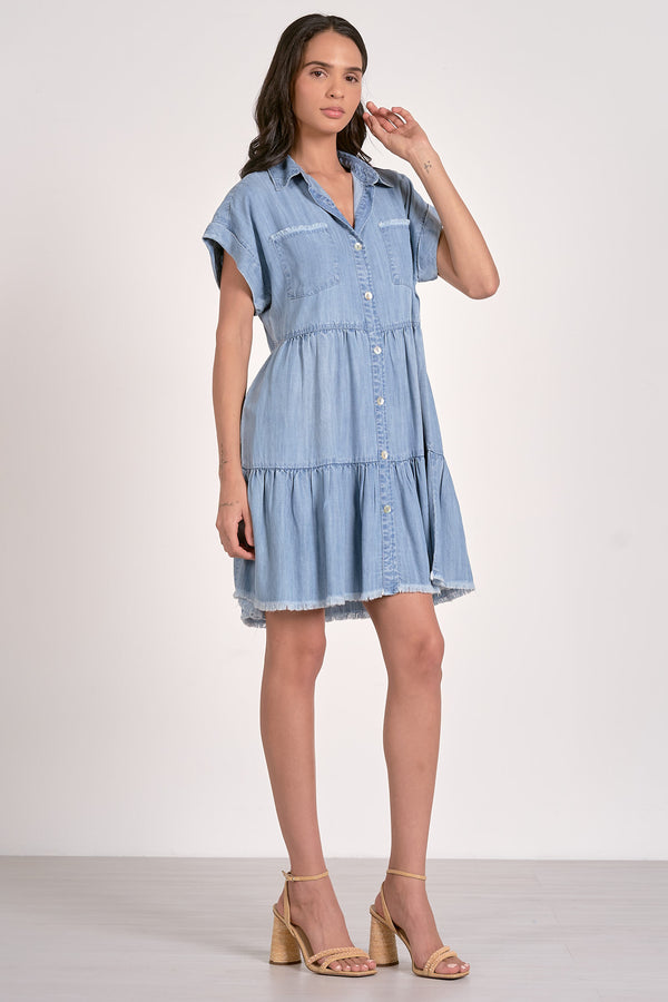 ELAN SHIRT FLAIR DRESS - DENIM BLUE