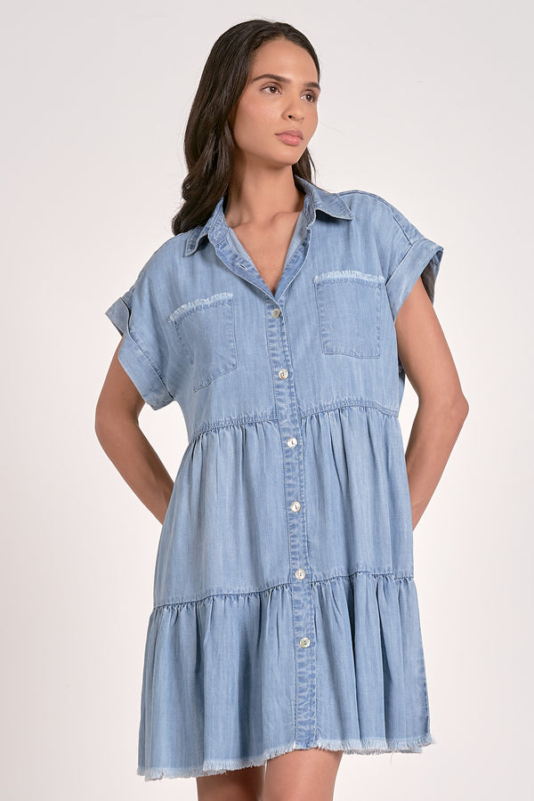 ELAN SHIRT FLAIR DRESS - DENIM BLUE
