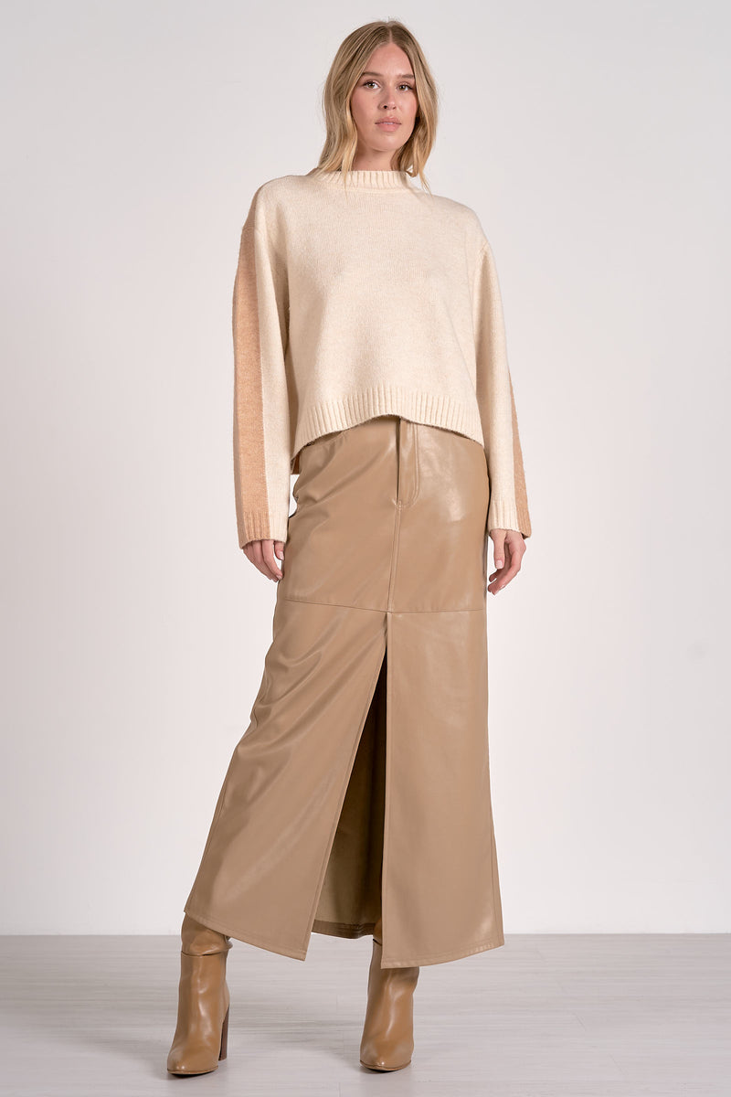 ELAN MARLA COLOR BLOCK SWEATER - TAN/NATURAL