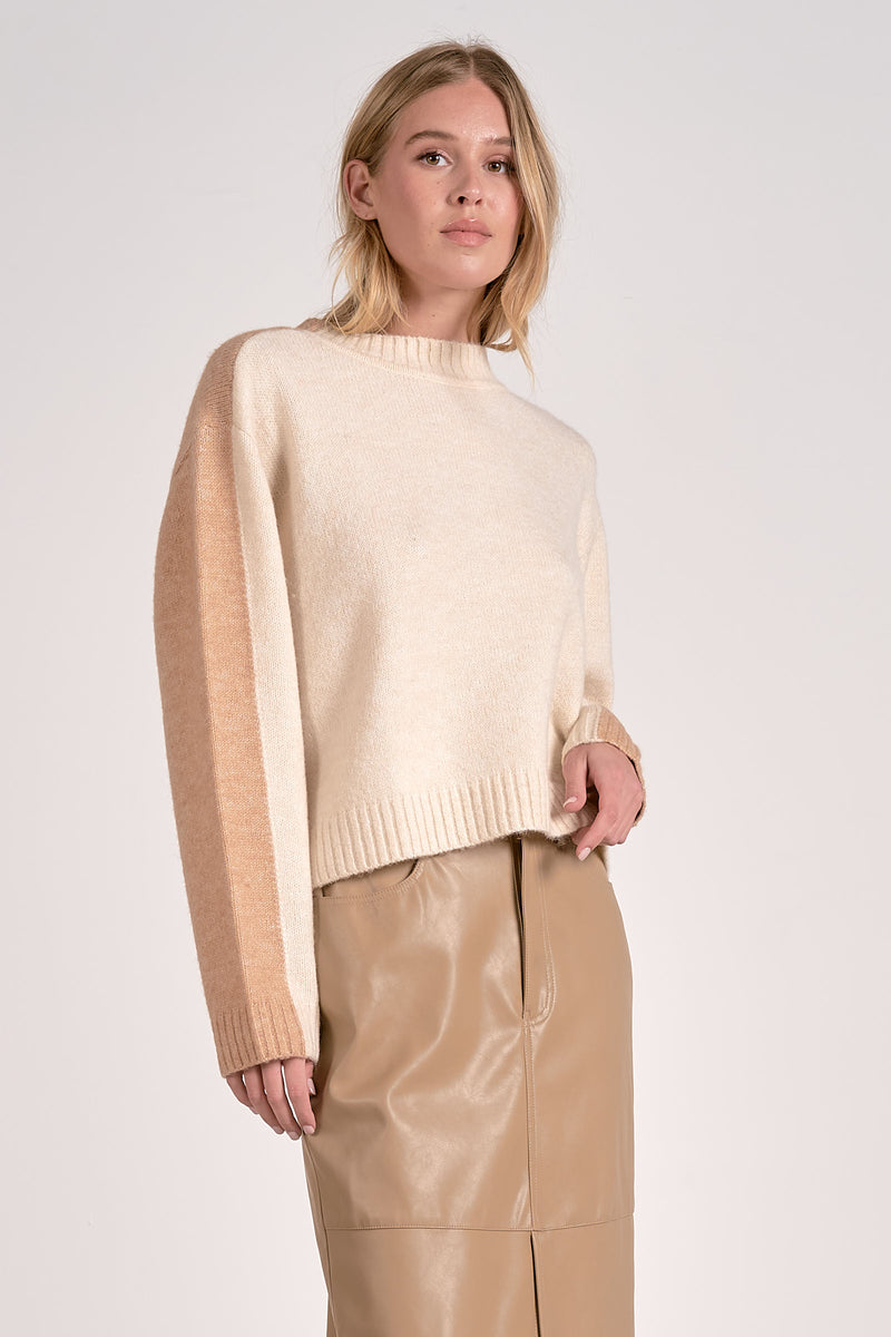 ELAN MARLA COLOR BLOCK SWEATER - TAN/NATURAL
