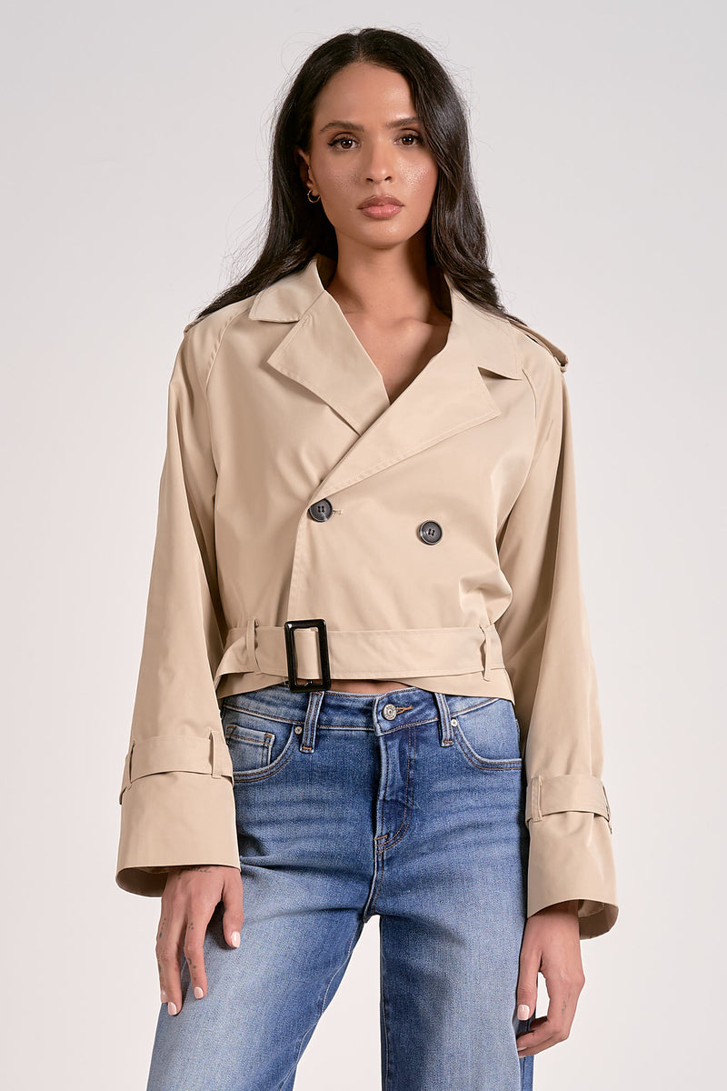 ELAN CROPPED TRENCH JACKET - NATURAL