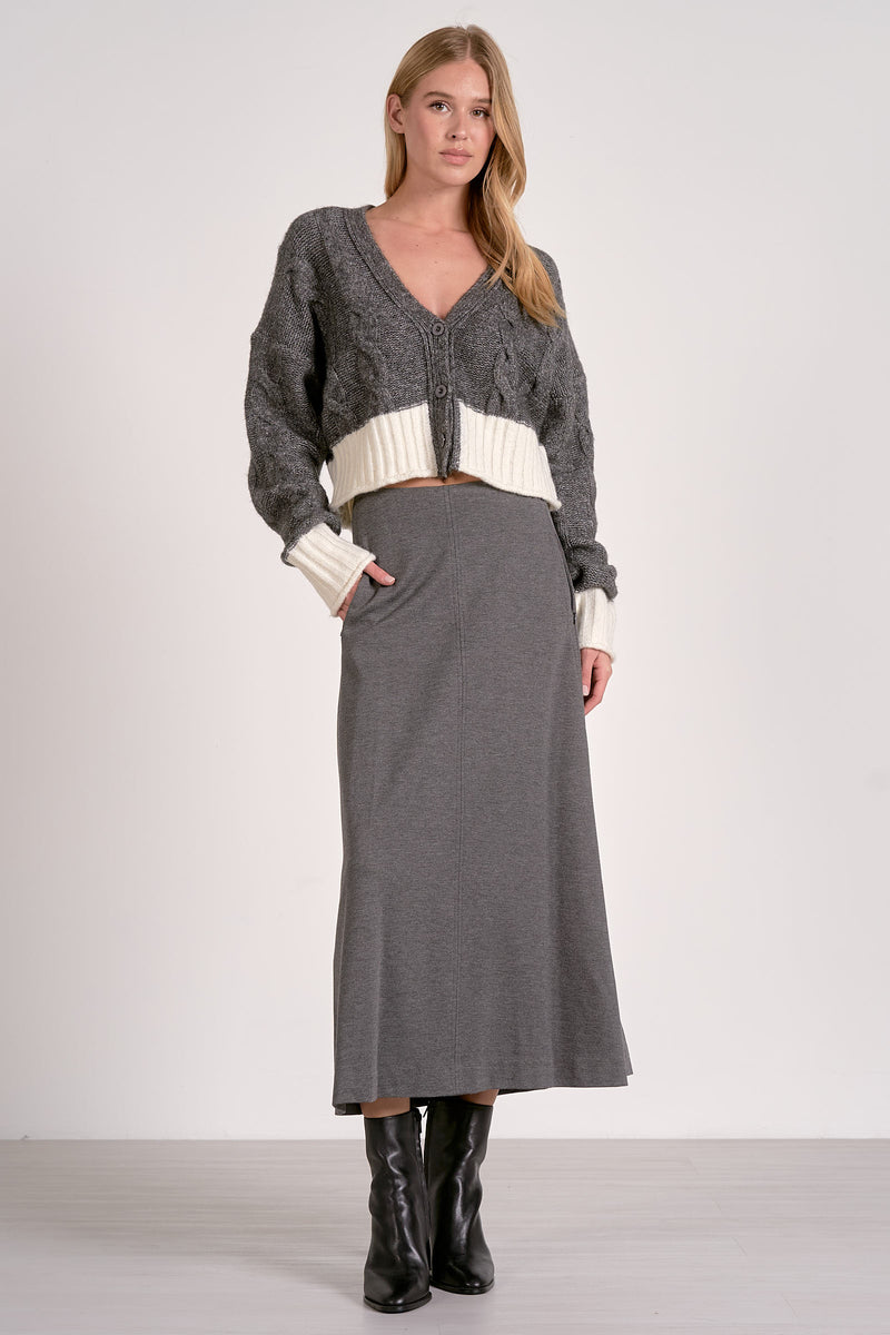 ELAN CARRIE SWEATER CARDIGAN - GREY WHITE COLOR BLOCK