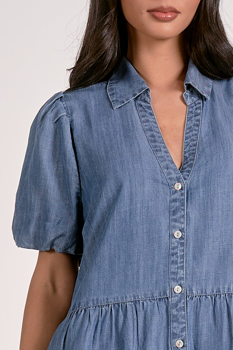 ELAN BABYDOLL TENCEL DRESS - BLUE DARK WASH
