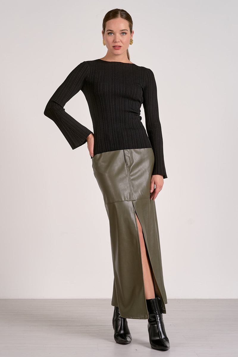 ELAN LONG SLEEVE CREWNECK TOP - BLACK