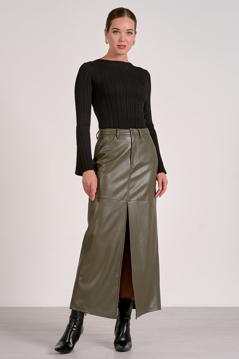 ELAN LONG SLEEVE CREWNECK TOP - BLACK