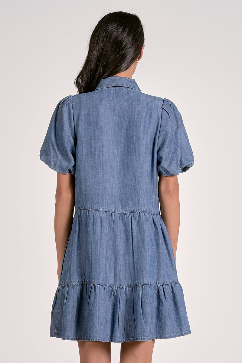ELAN BABYDOLL TENCEL DRESS - BLUE DARK WASH