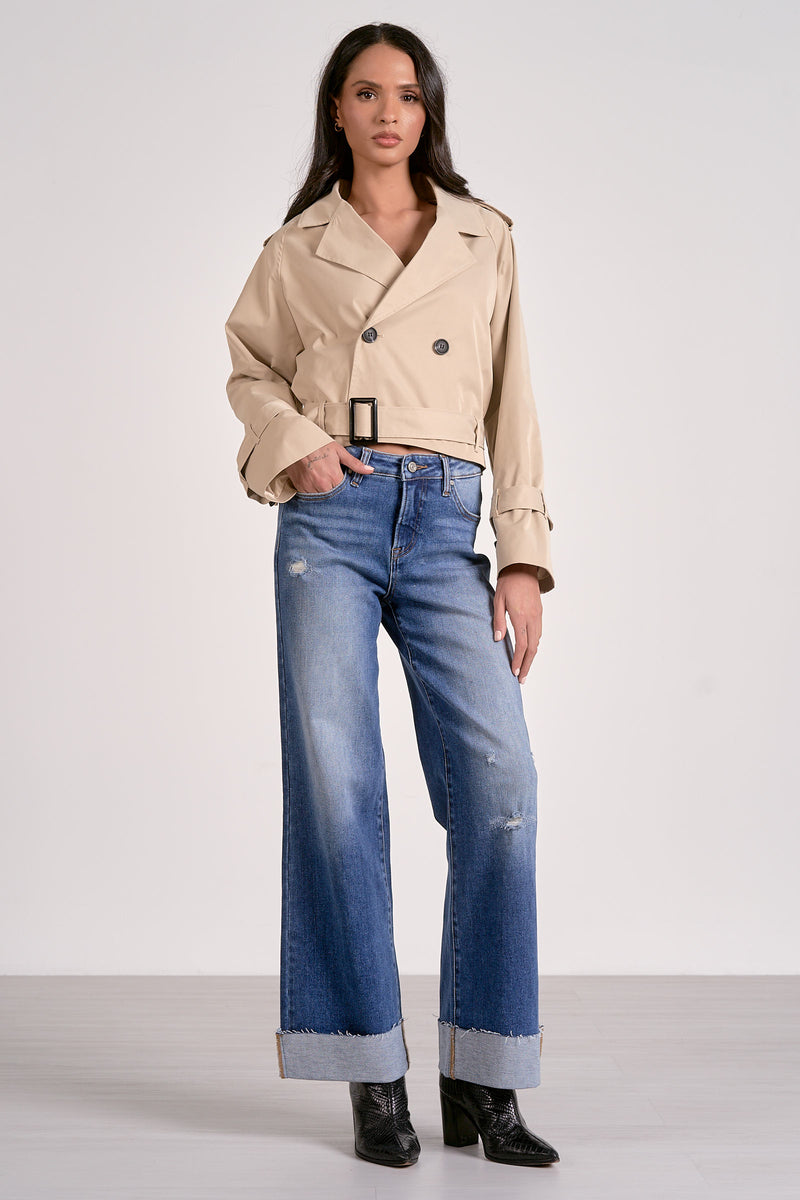 ELAN CROPPED TRENCH JACKET - NATURAL
