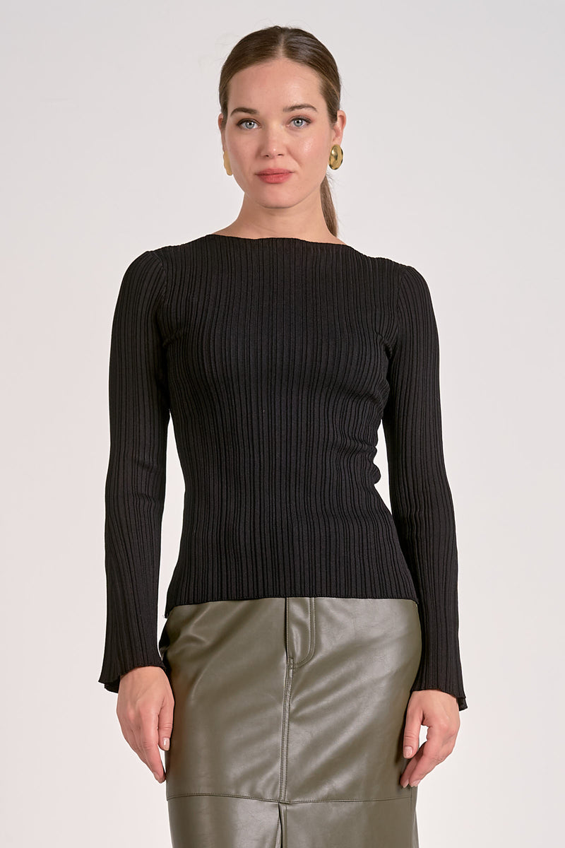 ELAN LONG SLEEVE CREWNECK TOP - BLACK