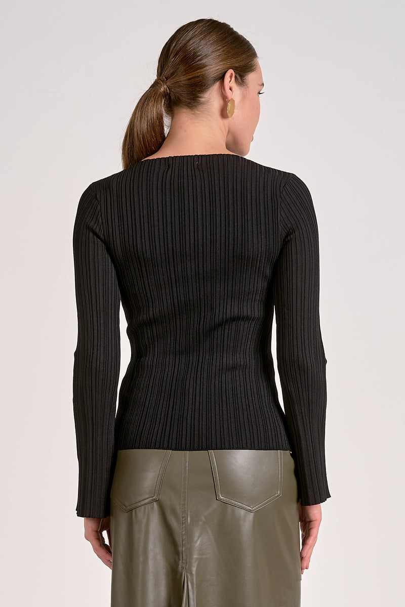 ELAN LONG SLEEVE CREWNECK TOP - BLACK