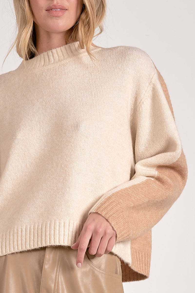 ELAN MARLA COLOR BLOCK SWEATER - TAN/NATURAL