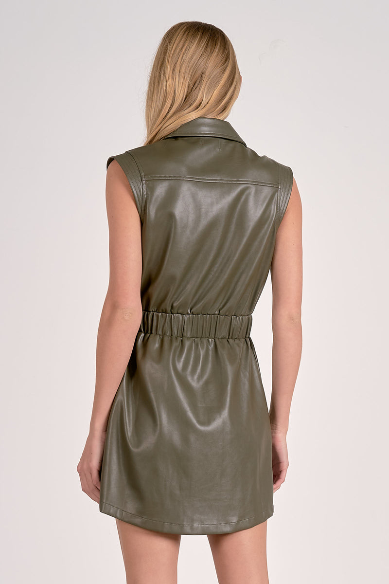 ELAN FARRAH FAUX LEATHER DRESS - PINE