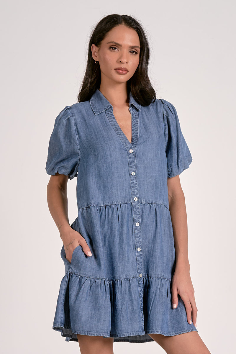 ELAN BABYDOLL TENCEL DRESS - BLUE DARK WASH
