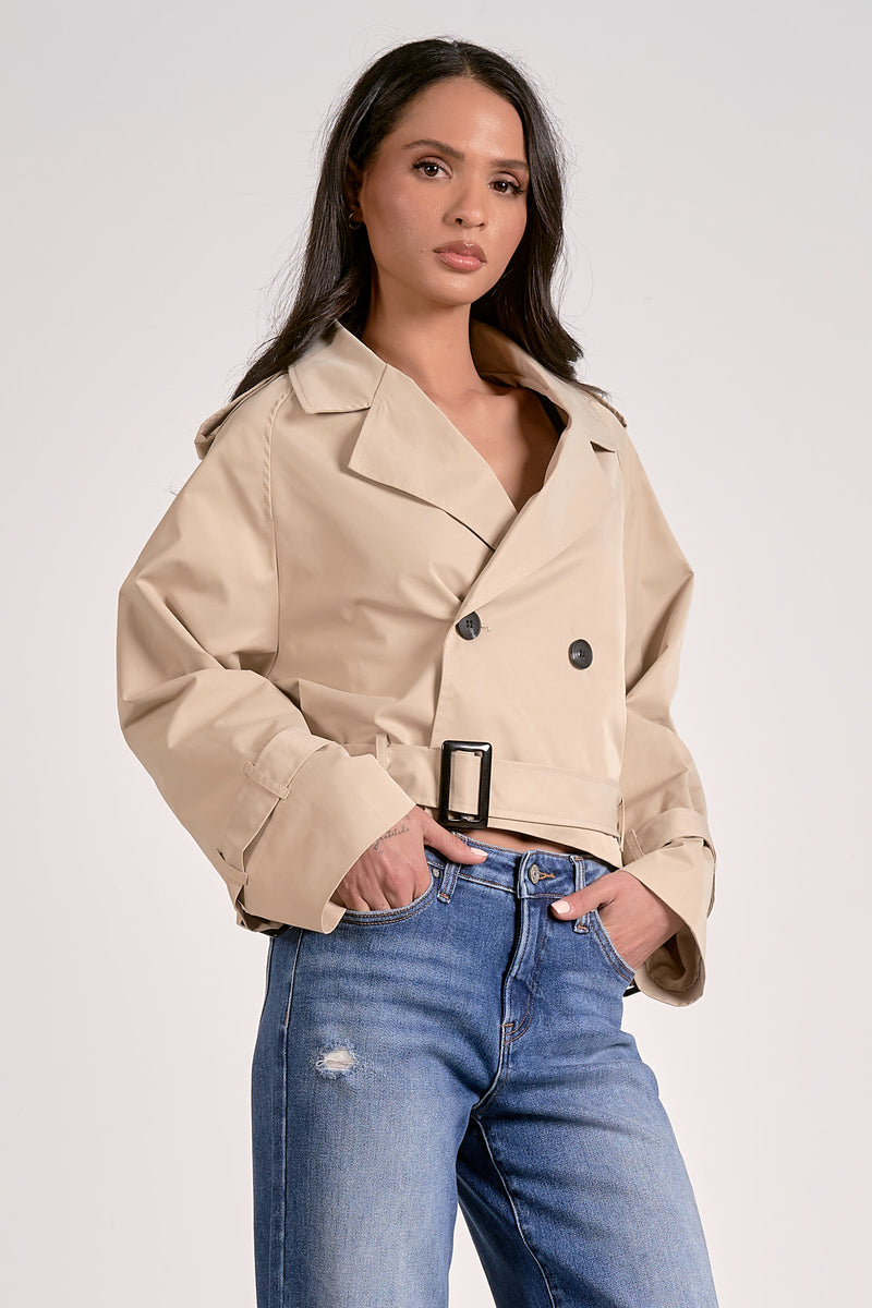 ELAN CROPPED TRENCH JACKET - NATURAL