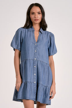 ELAN BABYDOLL TENCEL DRESS - BLUE DARK WASH