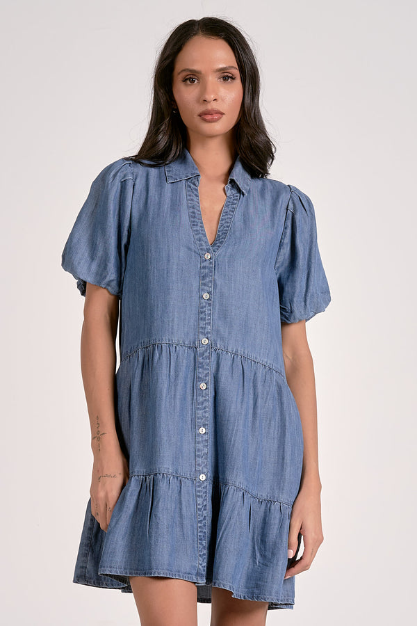 ELAN BABYDOLL TENCEL DRESS - BLUE DARK WASH